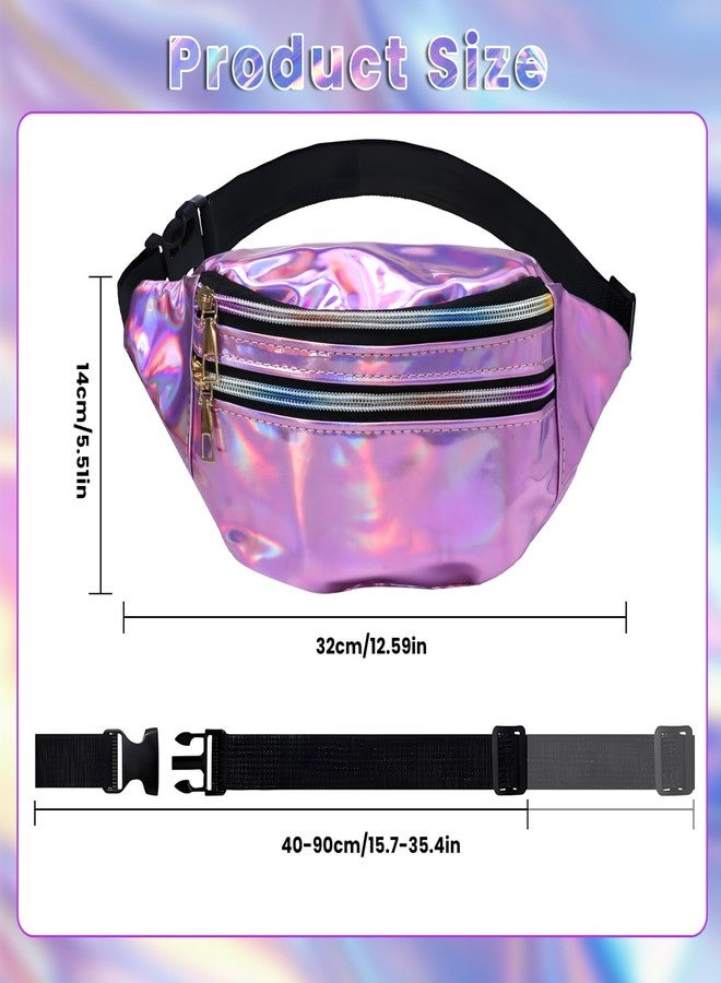 Gabrella 6 Pack Holographic Neon Fanny Packs for Women, Colorful Sport Waist Bag Pack with Adjustable Belt, 80s 90s Shiny Waist Bag Metallic Color Sport Waistbags Shiny Waist Pack - Image 2